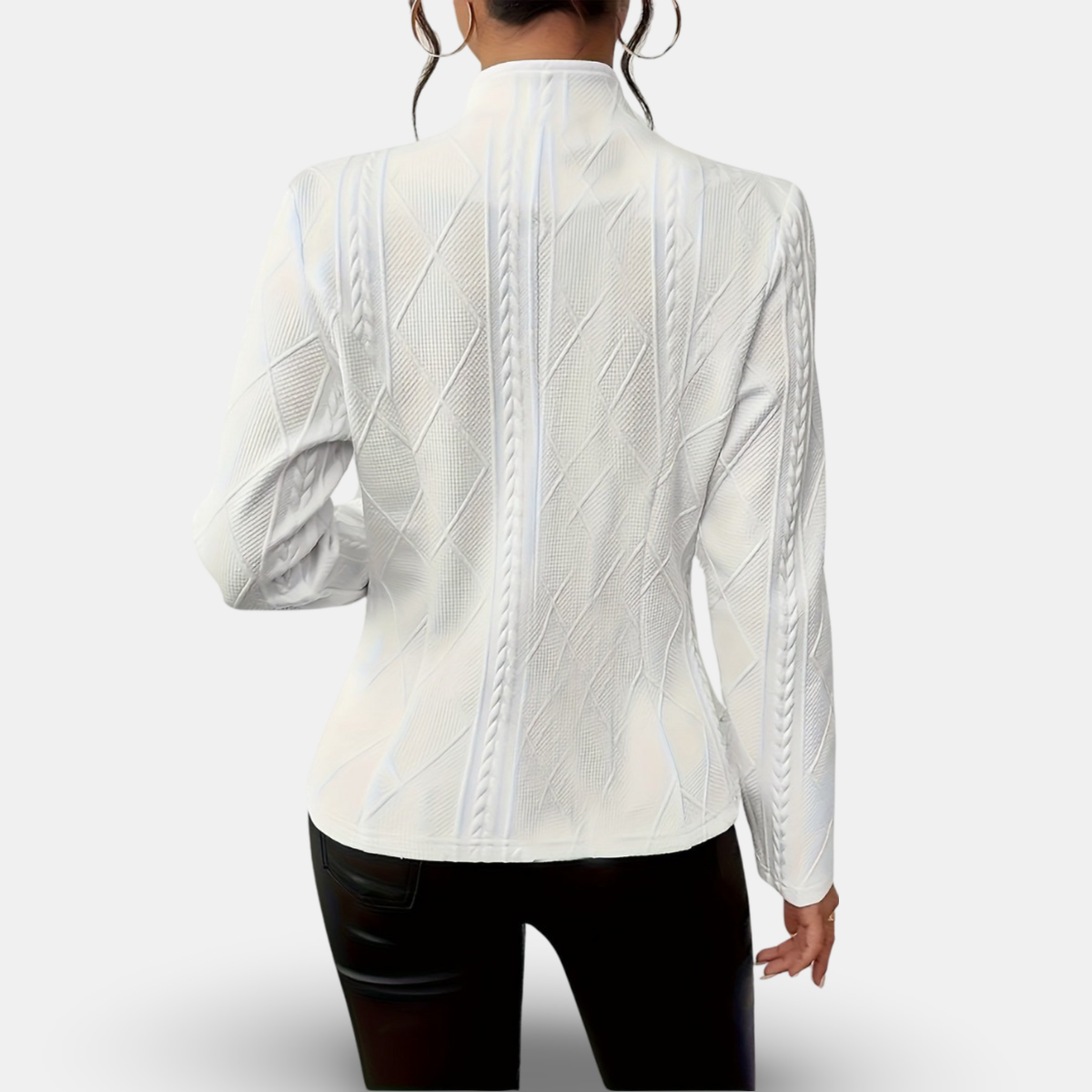 Holly Cable Texture Collarless Button Front Fitted Jacket