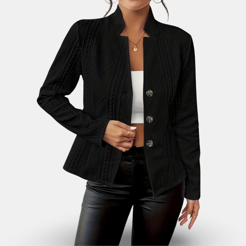 Holly Cable Texture Collarless Button Front Fitted Jacket