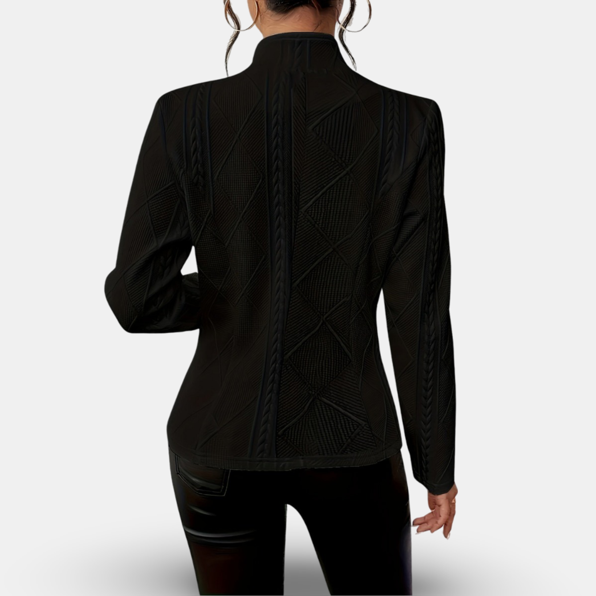 Holly Cable Texture Collarless Button Front Fitted Jacket