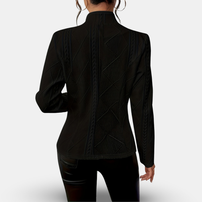 Holly Cable Texture Collarless Button Front Fitted Jacket