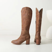 Hortense Soft Nap Shaft Stacked Block Heel Knee High Boots