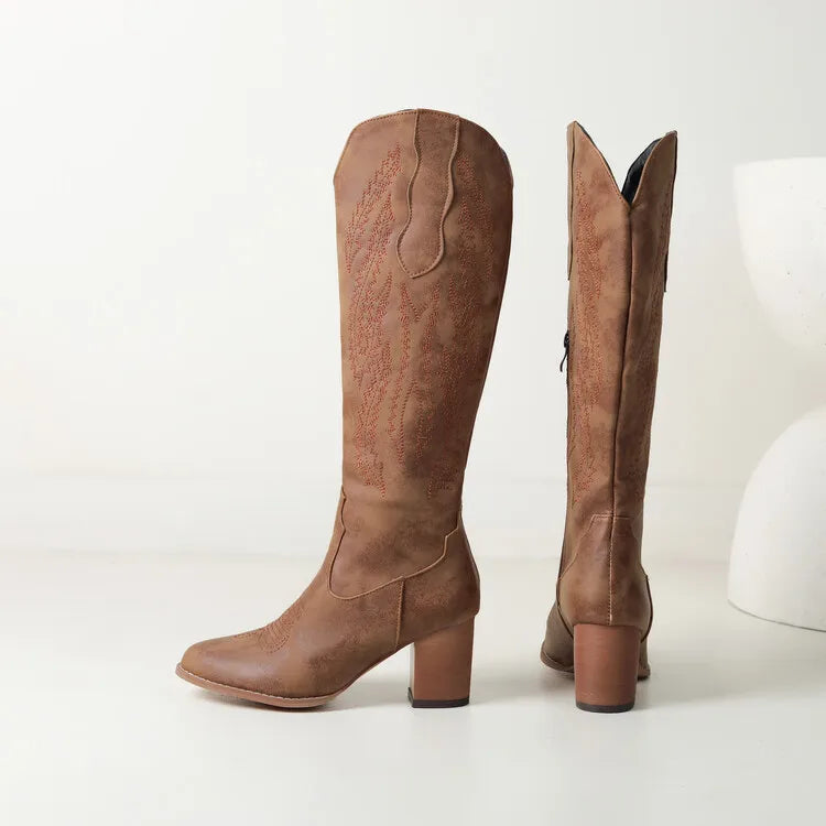 Hortense Soft Nap Shaft Stacked Block Heel Knee High Boots