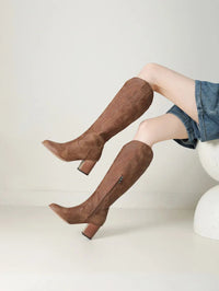 Hortense Soft Nap Shaft Stacked Block Heel Knee High Boots