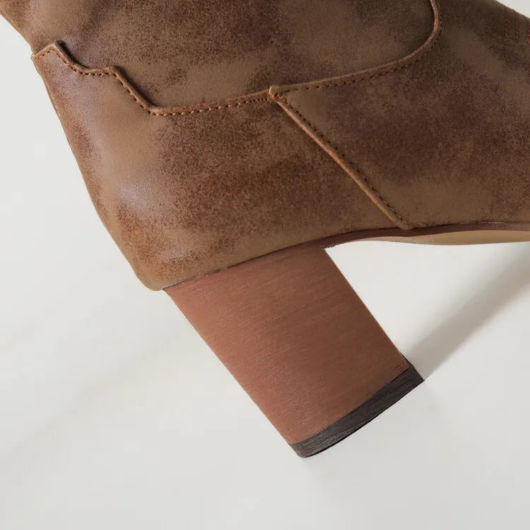 Hortense Soft Nap Shaft Stacked Block Heel Knee High Boots