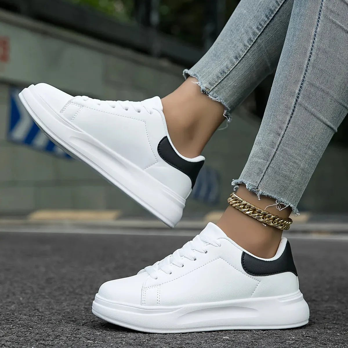 Jeanne Chunky Platform Sole Lace Up Clean Court Trainers