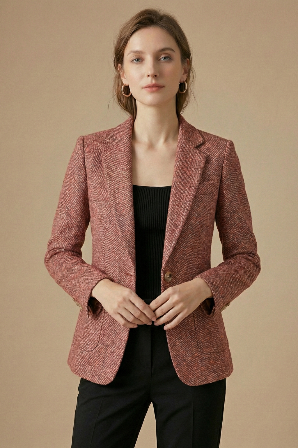 Freya Flecked Herringbone Patch Pocket Country Blazer - Red