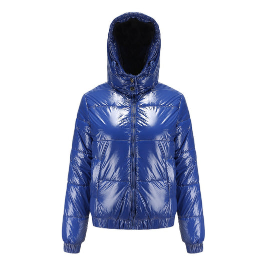 Clementine High Shine Hooded Short Cropped Puffer Jacket - Azure