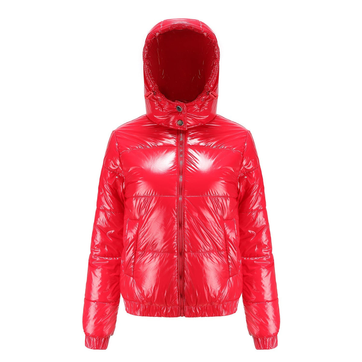 Clementine High Shine Hooded Short Cropped Puffer Jacket - Red