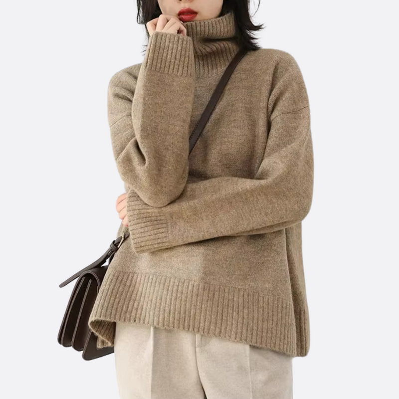 Melisande Deep Rib Oversized Roll Neck Boxy Knit Jumper