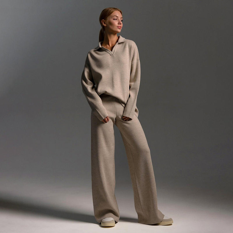 Estelle Knit Polo Collar and Wide Leg Trouser Lounge Set