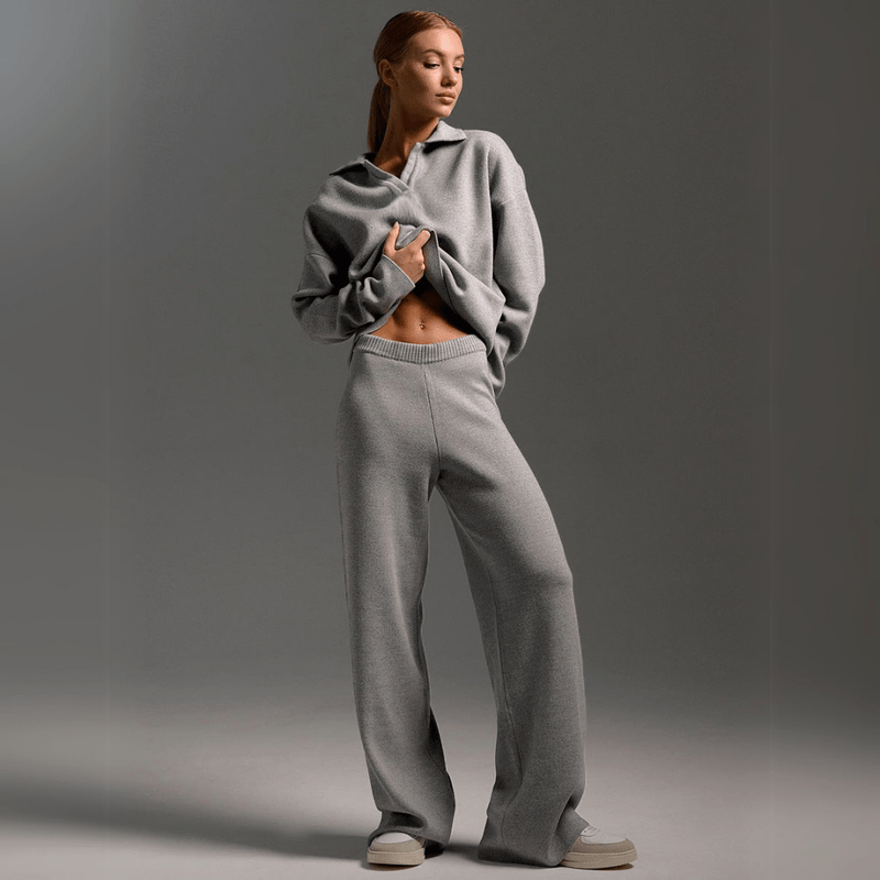 Estelle Knit Polo Collar and Wide Leg Trouser Lounge Set