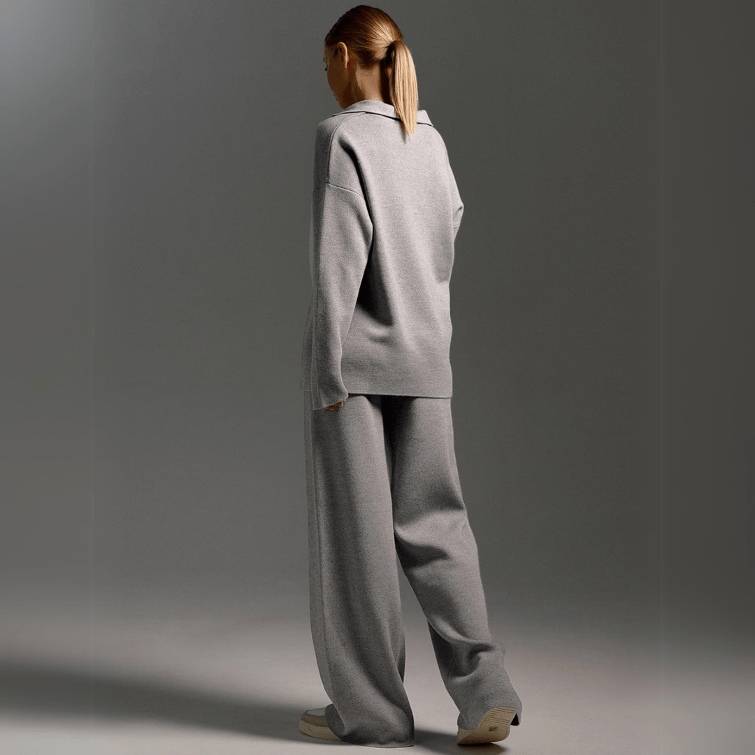 Estelle Knit Polo Collar and Wide Leg Trouser Lounge Set