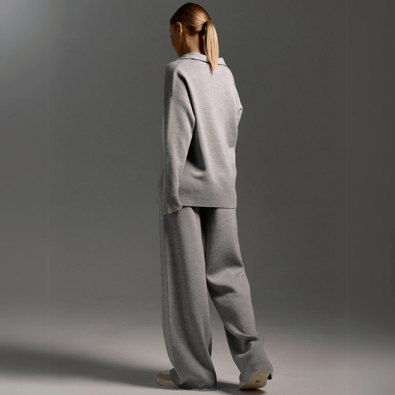 Estelle Knit Polo Collar and Wide Leg Trouser Lounge Set