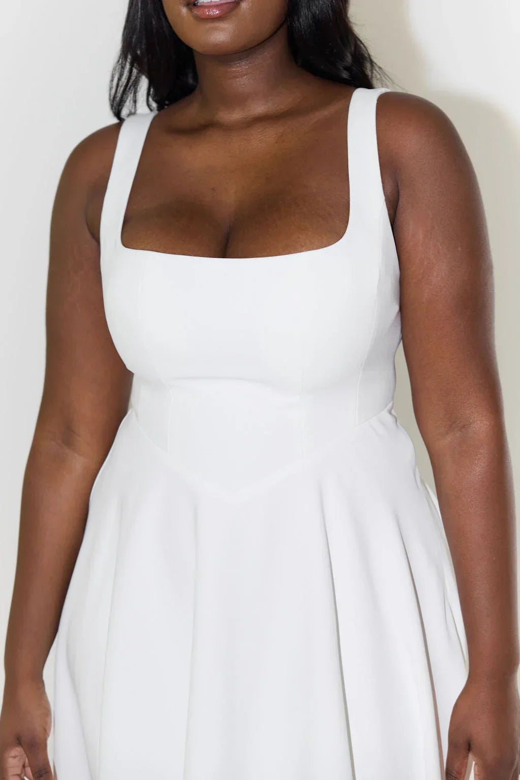 Gwendolen Square Neck Wide Strap Fitted Bodice Flare Midi Dress