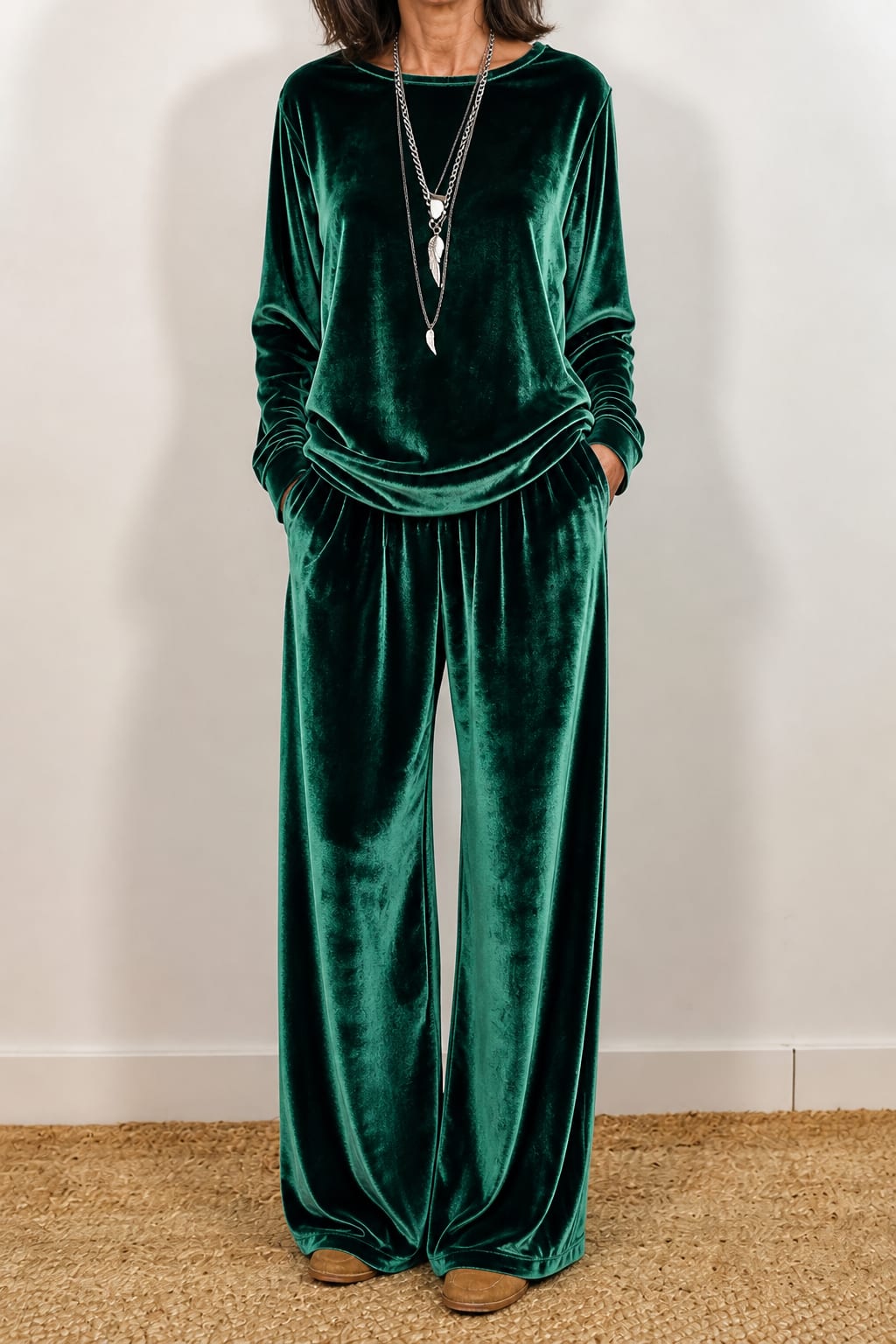 Women's Velvet Wide Leg Lounge Set | Elsa_12