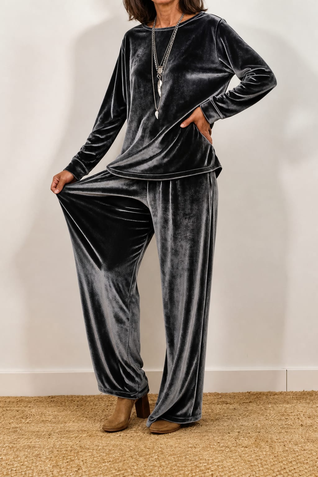 Women's Velvet Wide Leg Lounge Set | Elsa_13