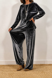 Women's Velvet Wide Leg Lounge Set | Elsa