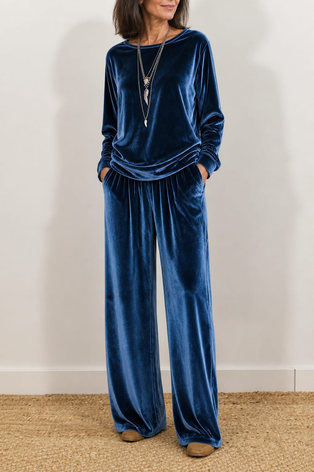 Women's Velvet Wide Leg Lounge Set | Elsa_14
