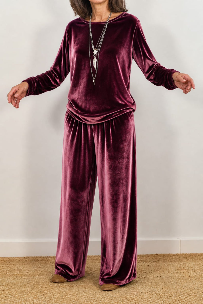 Women's Velvet Wide Leg Lounge Set | Elsa