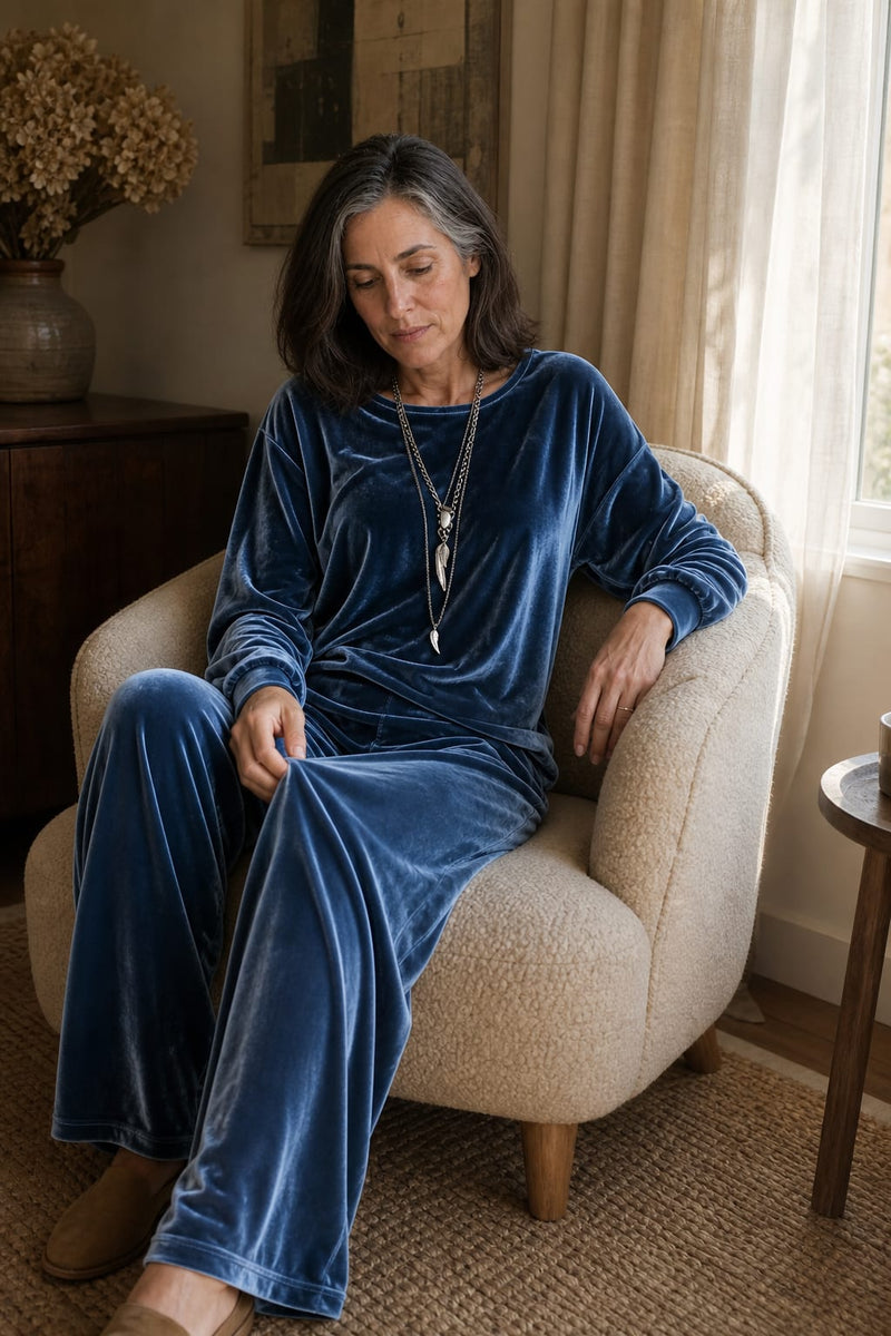 Women's Velvet Wide Leg Lounge Set | Elsa