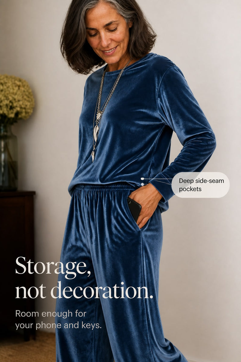 Women's Velvet Wide Leg Lounge Set | Elsa