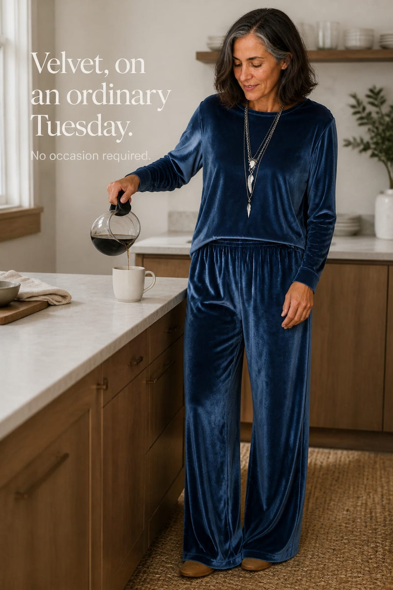 Women's Velvet Wide Leg Lounge Set | Elsa