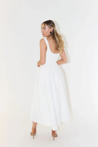 Gwendolen Square Neck Wide Strap Fitted Bodice Flare Midi Dress