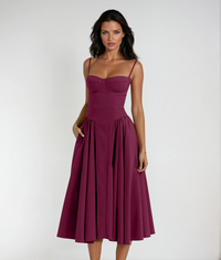 Camilla Sweetheart Corset Bodice Pleated Skirt Strappy Midi Dress