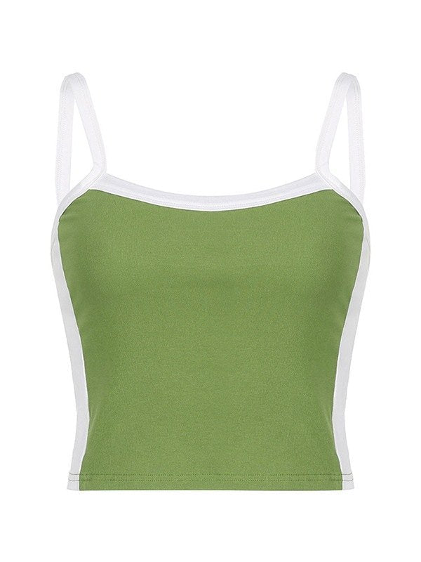 Felicie Contrast Bound Edge Strappy Fitted Cropped Cami Top - Green