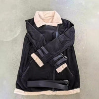 Ophelia Buckle Strap Shearling Lined Aviator Biker Jacket