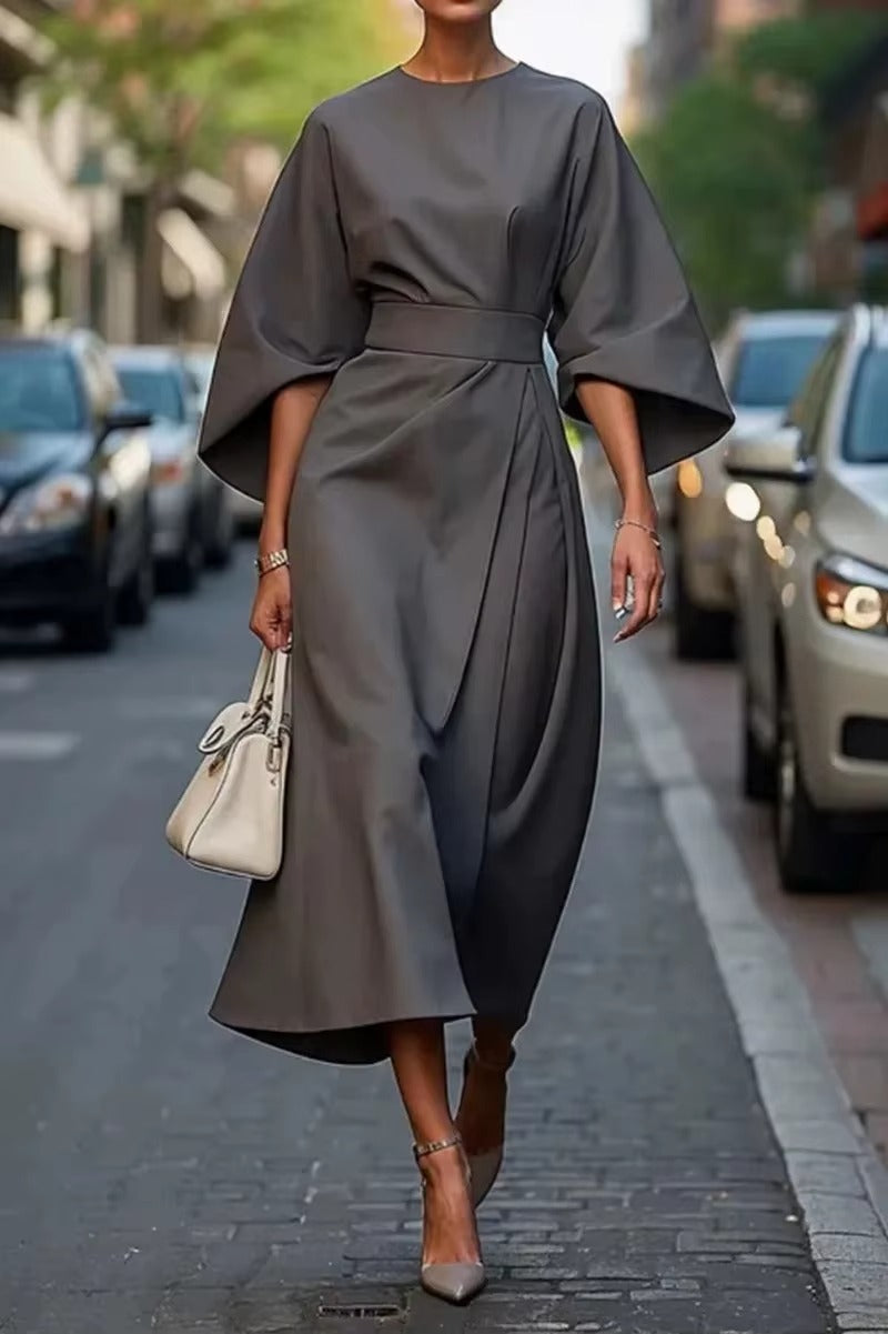 Hollis Kimono Sleeve Tie Waist Full Skirt Relaxed Midi Dress