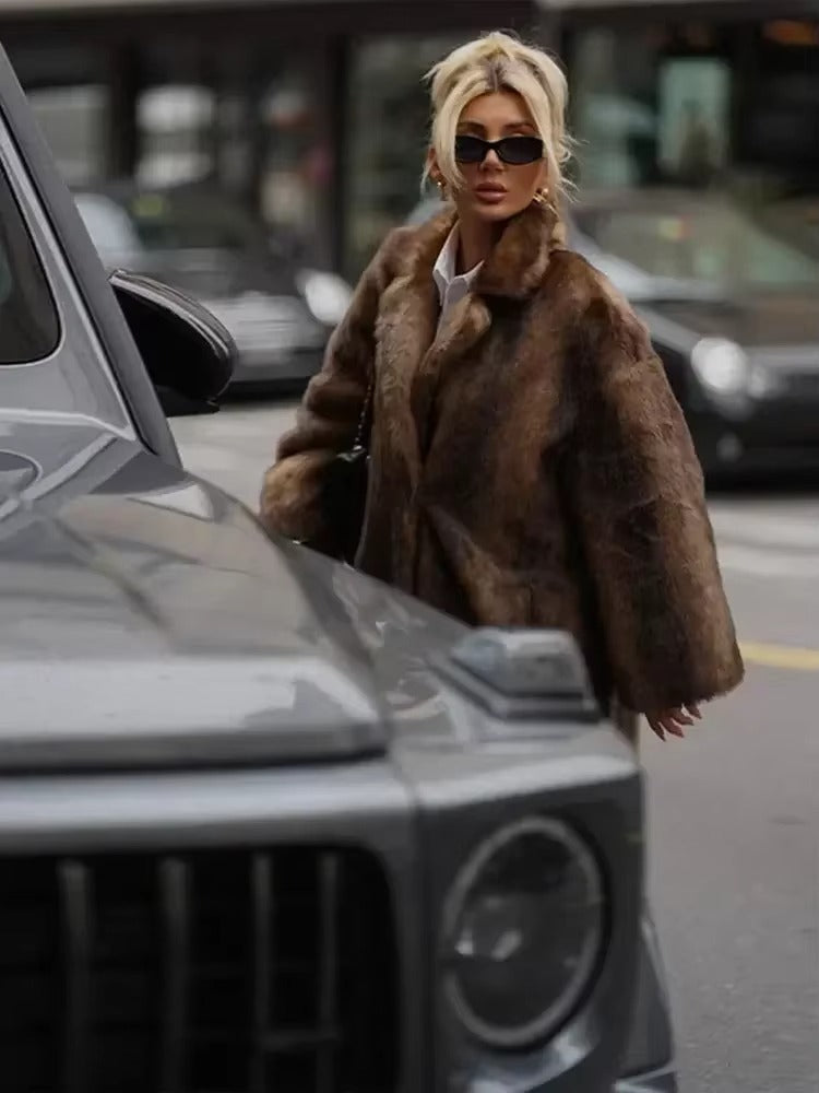 Phoebe Long Pile Faux Fur Full Length Statement Coat