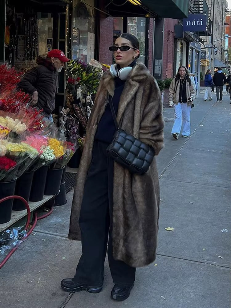 Phoebe Long Pile Faux Fur Full Length Statement Coat