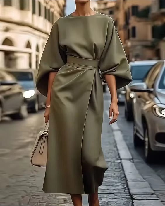 Hollis Kimono Sleeve Tie Waist Full Skirt Relaxed Midi Dress
