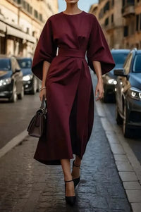 Hollis Kimono Sleeve Tie Waist Full Skirt Relaxed Midi Dress
