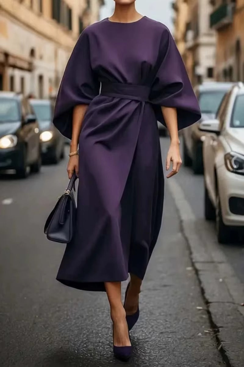 Hollis Kimono Sleeve Tie Waist Full Skirt Relaxed Midi Dress