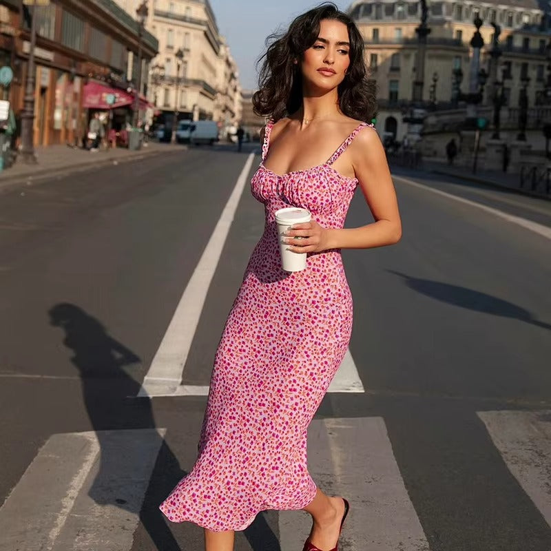 Etta Small Floral Print Bias Cut Slip Midi Dress