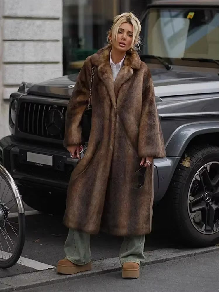 Phoebe Long Pile Faux Fur Full Length Statement Coat
