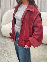 Mirabel Contrast Stitch Oversized Washed Bomber Jacket