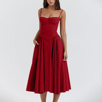 Camilla Sweetheart Corset Bodice Pleated Skirt Strappy Midi Dress