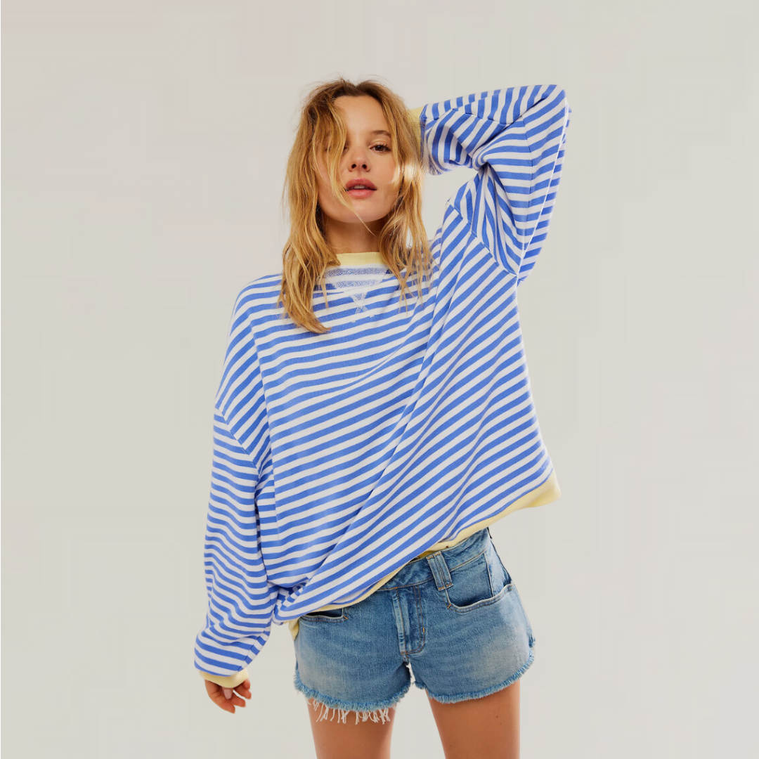Niamh Wide Stripe Oversized Drop Shoulder Knit Shirt Jumper