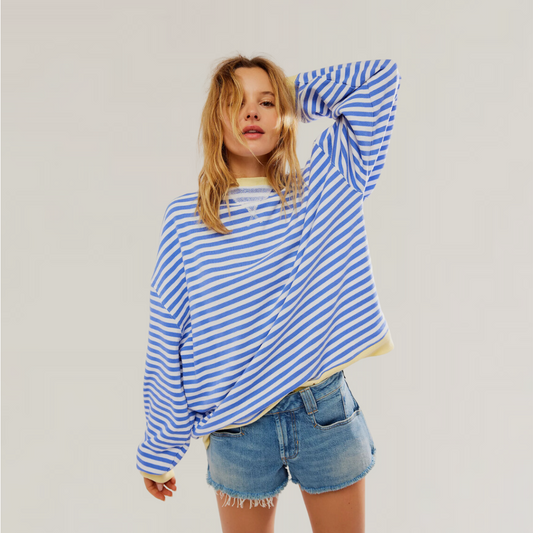 Niamh Wide Stripe Oversized Drop Shoulder Knit Shirt Jumper