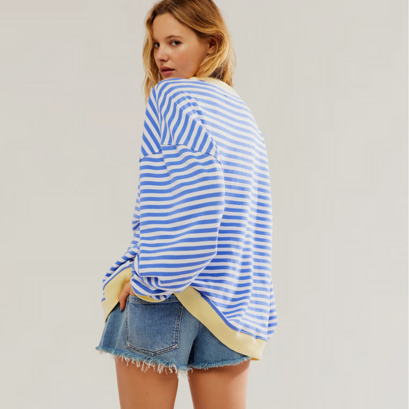 Niamh Wide Stripe Oversized Drop Shoulder Knit Shirt Jumper