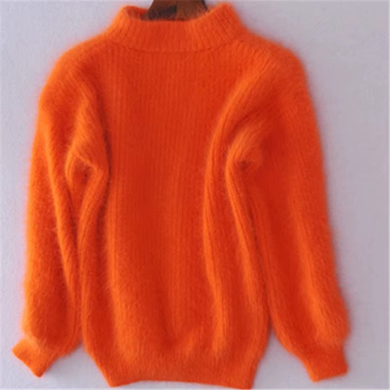 Hermione Brushed Halo Oversized Roll Neck Slouch Knit Jumper - Orange