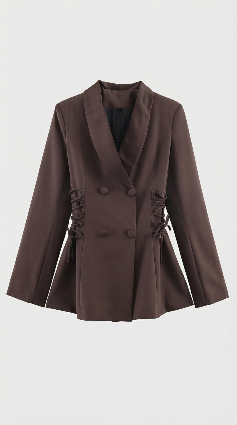 Cecily Corset Lace Side Detail Fitted Longline Blazer